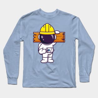 Cute Astronaut Handyman Holding Wood Cartoon Long Sleeve T-Shirt